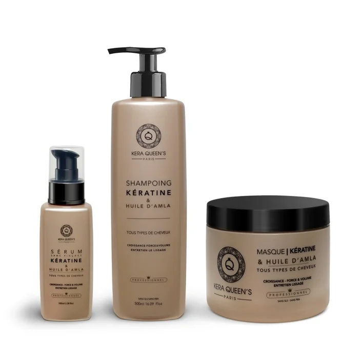 Rituel Kératine et Huile d’Amla – Shampoing 500ml + Masque 500ml + Sérum 100ml