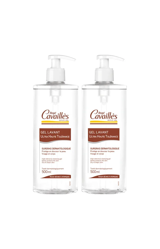 Rogé Cavaillès – Gels lavants ultra haute tolérance – Peaux sèches à atopiques – 2 x 500 ml