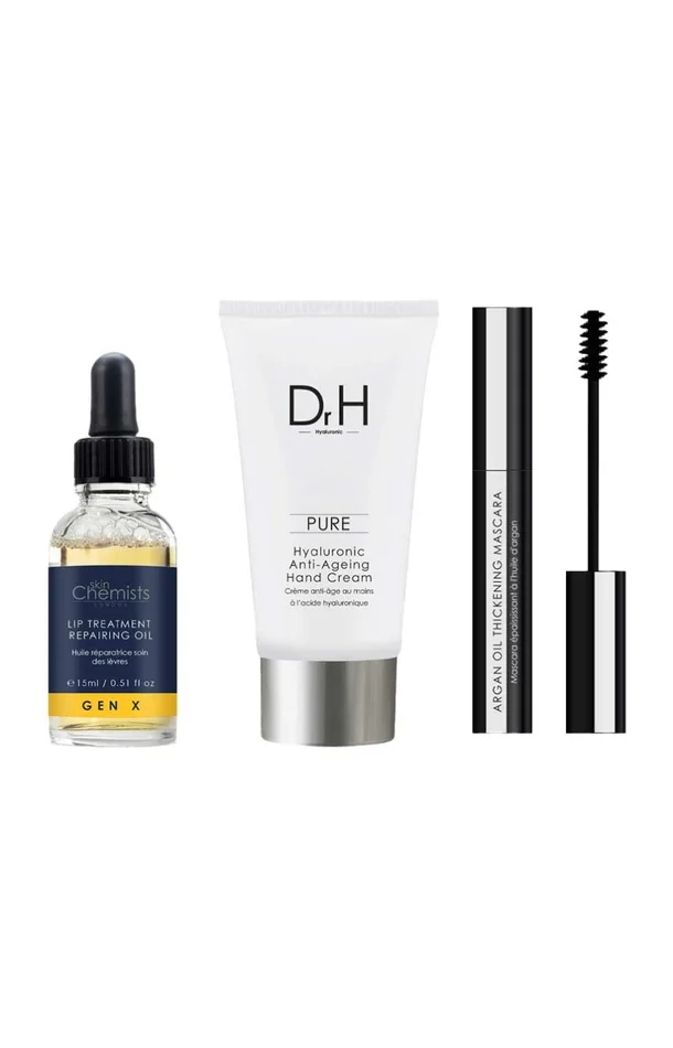 Routine beauté – Huile lèvres, crème mains & mascara – Visage – 3 produits