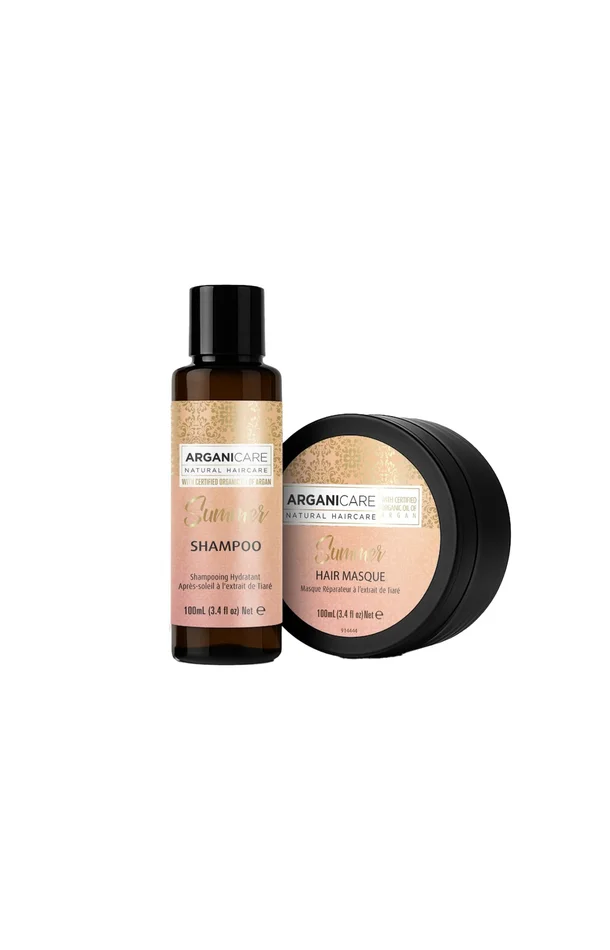 Routine format voyage après-soleil – Huile de monoï – Shampoing & masque – 2 produits