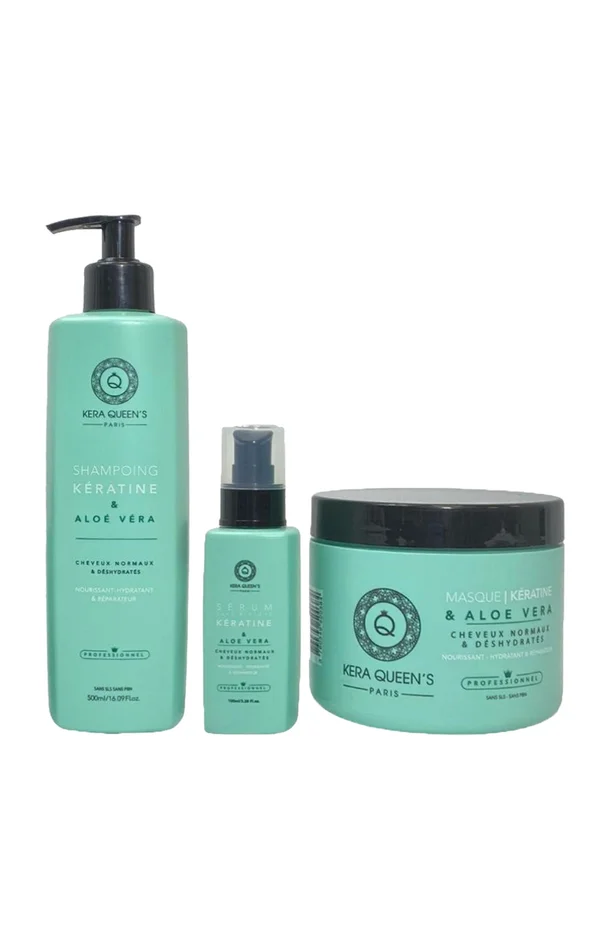 Routine nourrissante & réparatrice – Kératine & aloe vera – Cheveux normaux & déshydratés