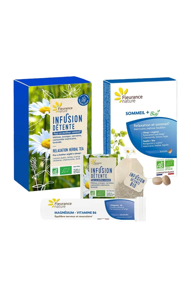 Routine sommeil & détente bio – Magnésium & mélisse – 3 produits