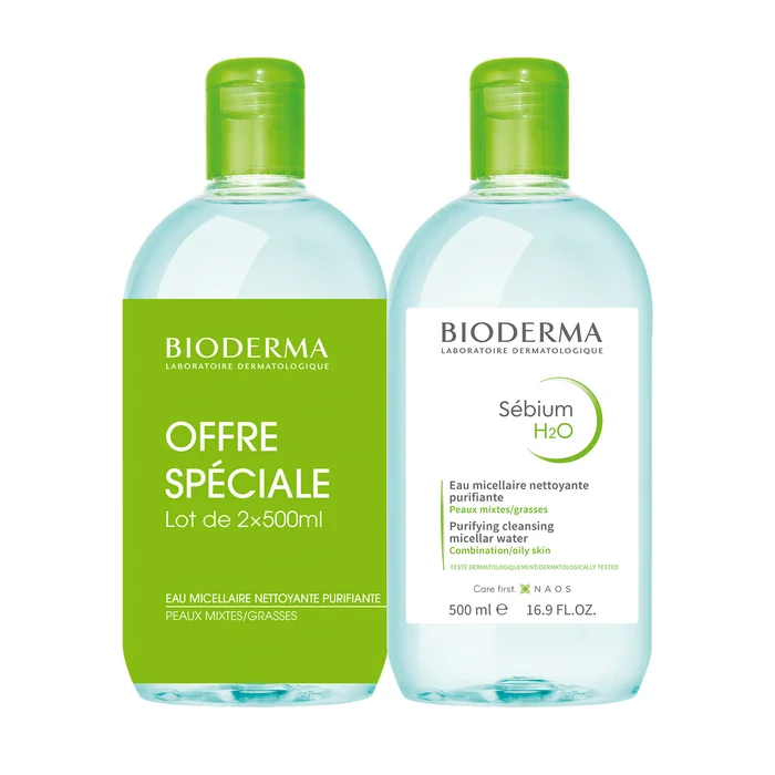 Sébium H2O – Eaux Micellaires Purifiantes – Peaux Mixtes à Grasses 2 x 500 ml