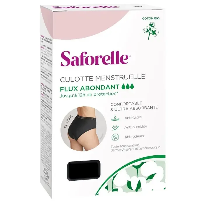 Saforelle CLASSIC – Culotte Menstruelle Flux Abondant en Coton Bio – Taille 44, 1 Unité