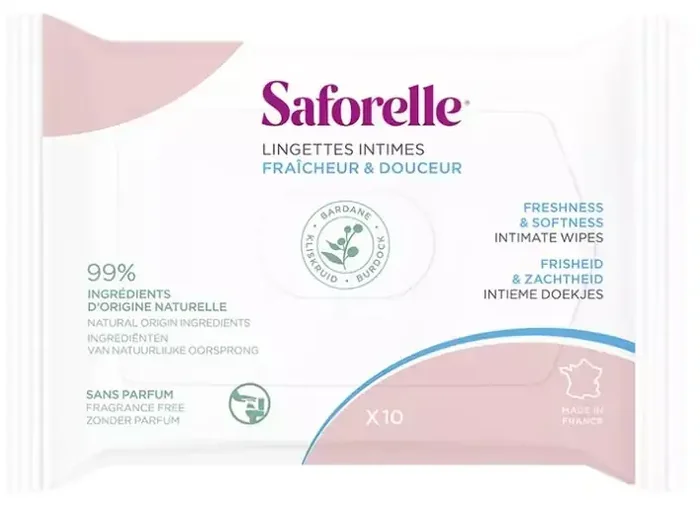 Saforelle Lingettes Intimes Fraîcheur et Douceur 10 Lingettes