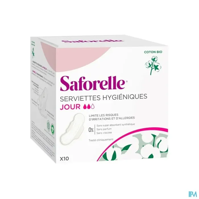 Saforelle serviette hygienique jour avec ailettes boite de 10