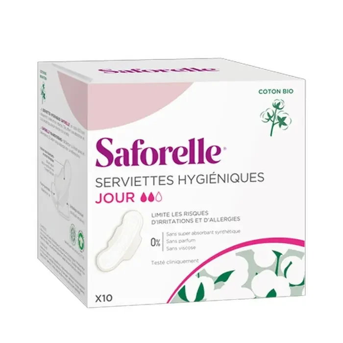 Saforelle Serviettes Hygiéniques Coton Bio Jour x 10