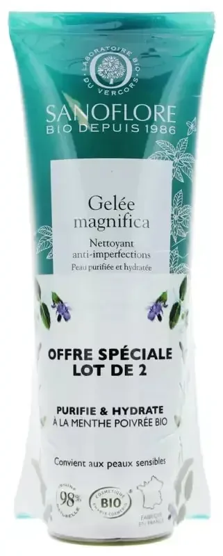 Sanoflore Magnifica Gelée Nettoyant Anti-Imperfections Purifiant Hydratant Bio Lot 2 x 120 ml