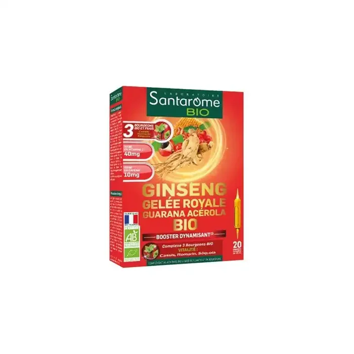 Santarome bio ginseng gelee royale guarana acerola bio 20 ampoules x 10ml