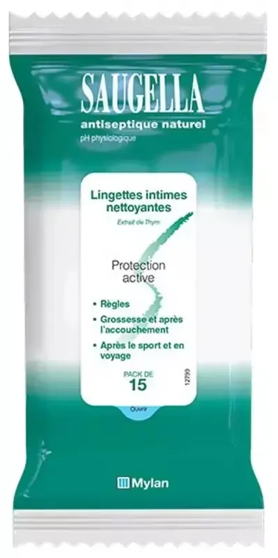Saugella Antiseptique Naturel Lingettes Pack de 15