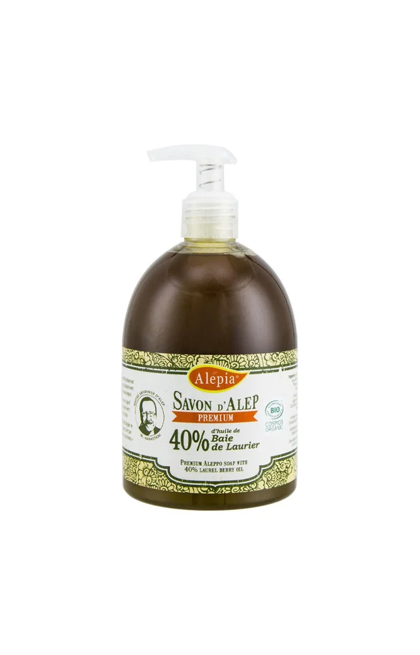 Savon d’Alep liquide premium bio – 40% d’huile de baie de laurier – Corps – 500 ml