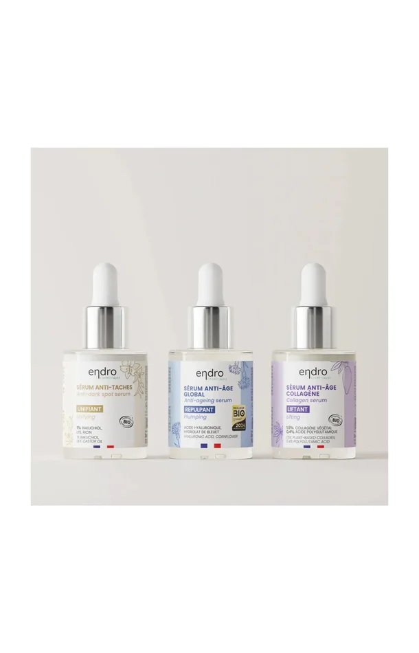 Sérums anti-âge & anti-taches – Acide hyaluronique, Collagène & Bakuchiol – Visage – 3 x 30 ml