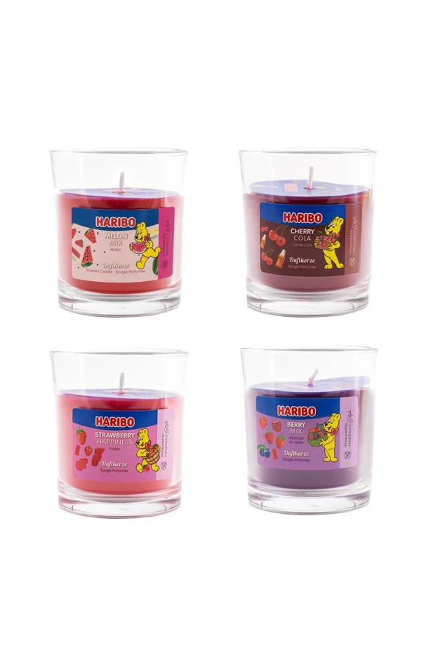 Set bougies parfumées – Melon, Cola cerise, Fraise, Baies – 4 x 135 g