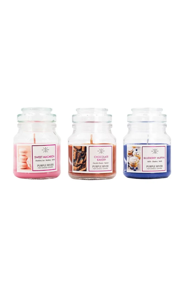 Set bougies parfumées – Sweet Macaron, Chocolate Bakery, Blueberry Muffin – 3 x 113 g