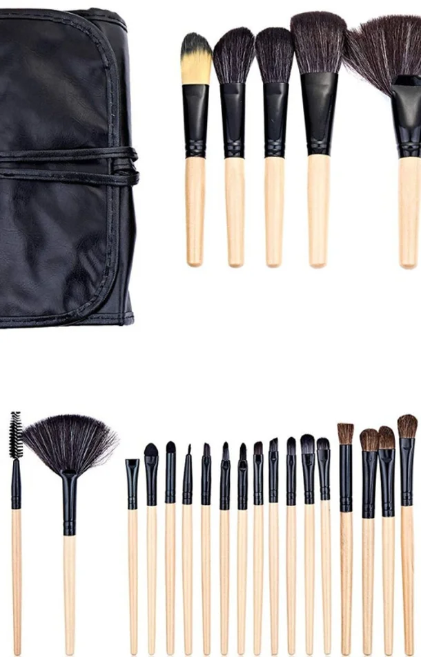 Set de 24 pinceaux – Bois – Teint, lèvres & yeux