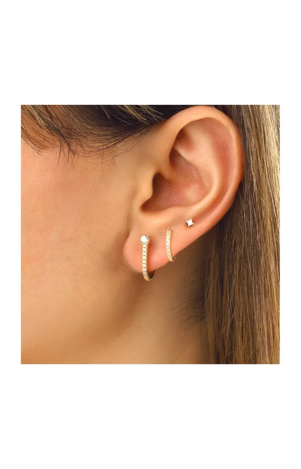 Set de 3 boucles d’oreilles – Argent 925/000 plaqué or & zircons
