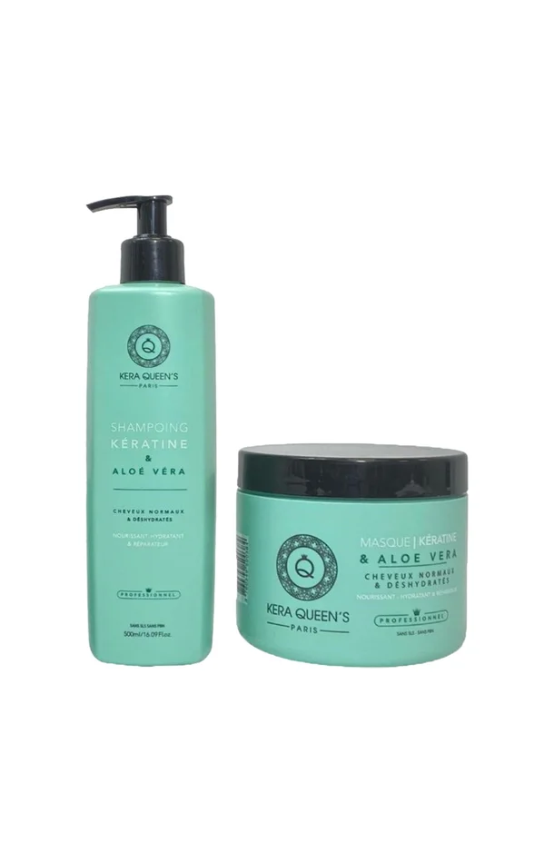 Shampoing & masque nourrissants & réparateurs – Kératine & aloe vera – Cheveux normaux & déshydratés – 2 x 500 ml