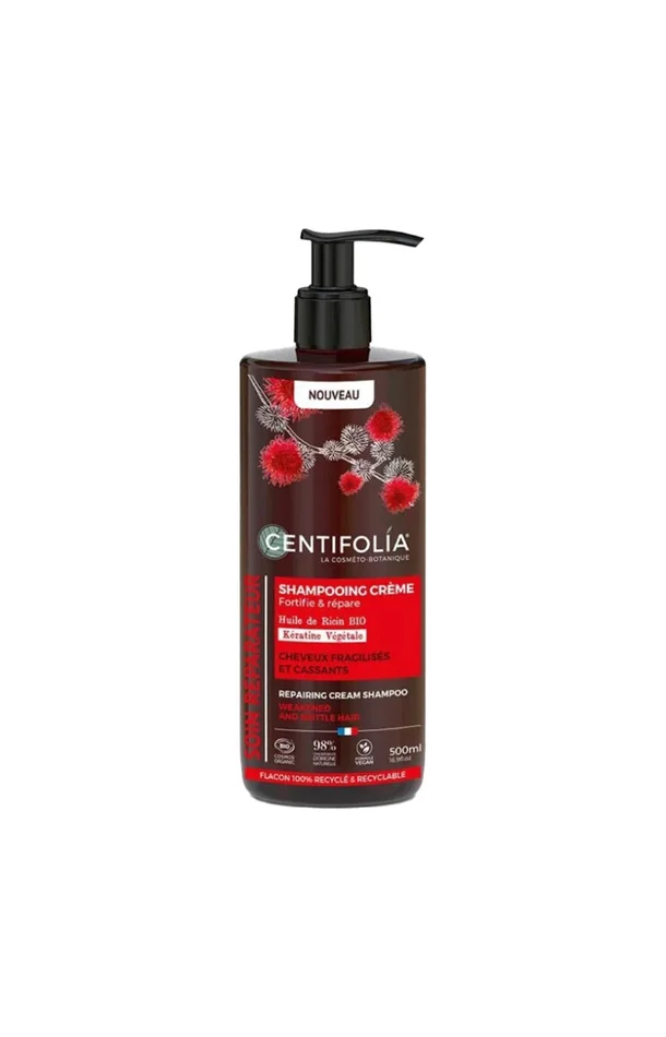Shampoing crème réparateur bio – Huile de ricin – Cheveux fragilisés & cassants – 500 ml