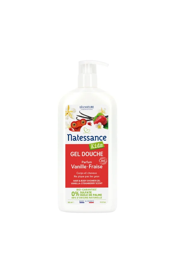 Shampoing douche bio – Vanille-fraise – Enfant – 500 ml
