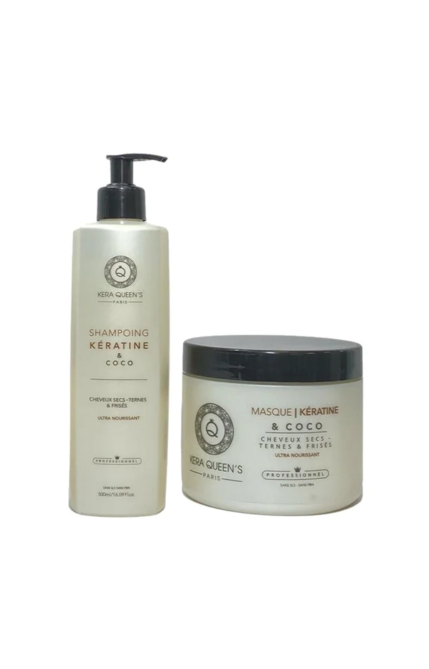 Shampoing et masque ultra-nourrissants – Kératine & coco – Cheveux secs, ternes & frisés – 2 x 500ml