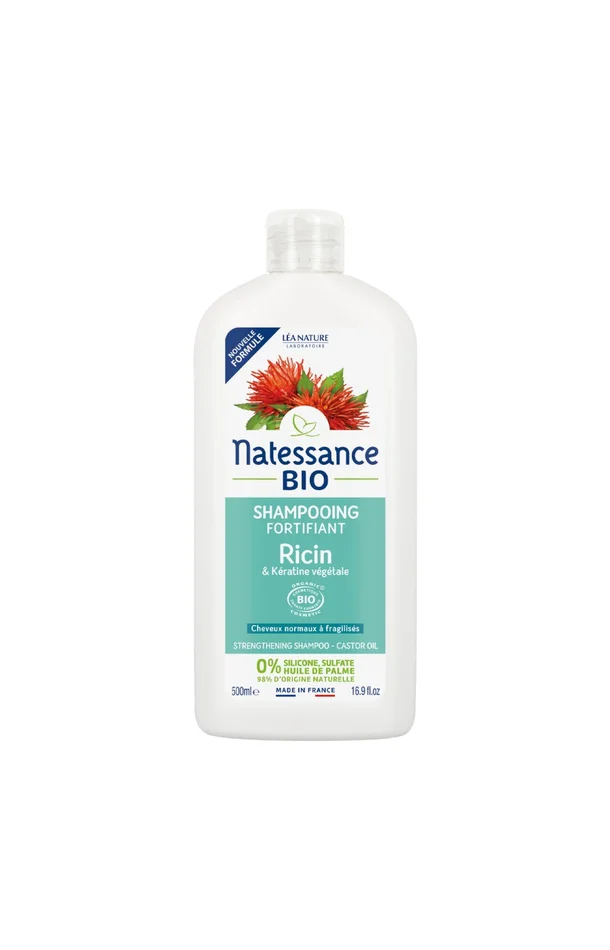 Shampoing réparateur bio – Huile de ricin – Cheveux secs & fragilisés – 500 ml