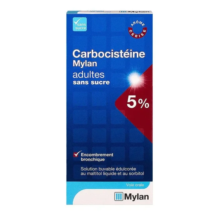 Sirop Carbocistéine Mylan 5% sans sucre Adultes – Encombrement bronchique – 200 ml