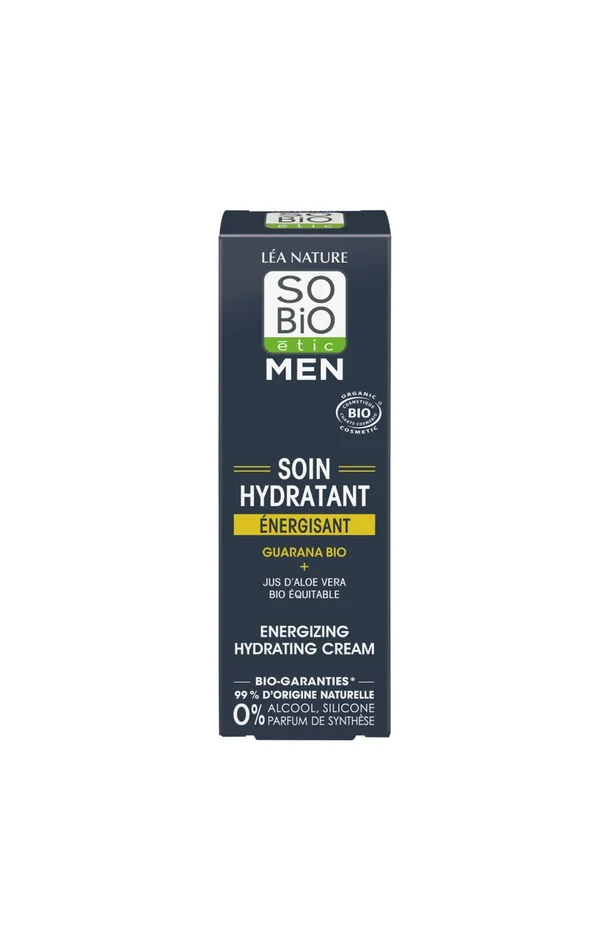 Soin hydratant énergisant bio – Guarana & aloe vera – Visage – Homme – 50 ml
