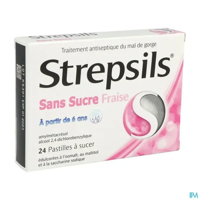 Strepsils fraise sans sucre pastille à sucer 24