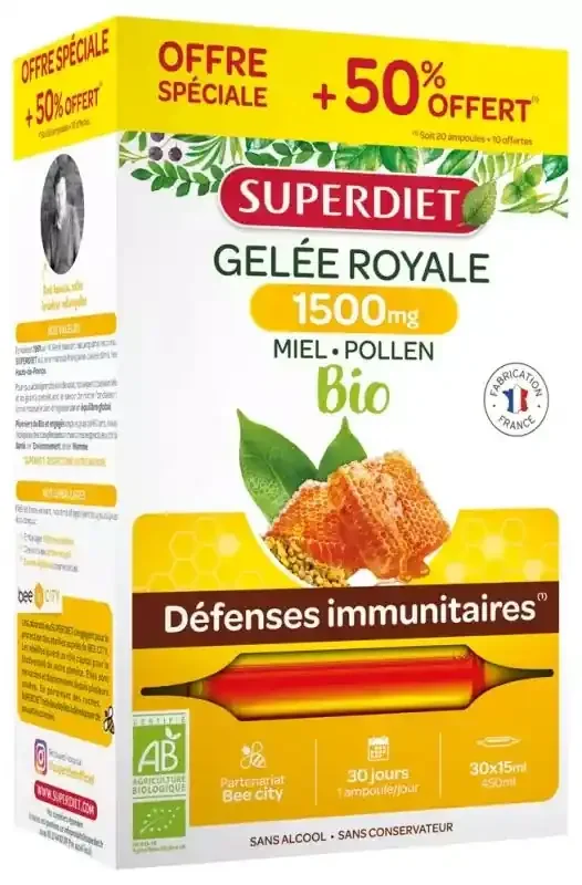 Super Diet Super Diet Superdiet Gelée Royale Miel Pollen Bio 30 Ampoules