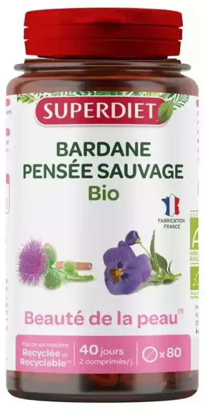 Superdiet Bardane Pensée Sauvage Bio – Beauté de la Peau – 80 Comprimés