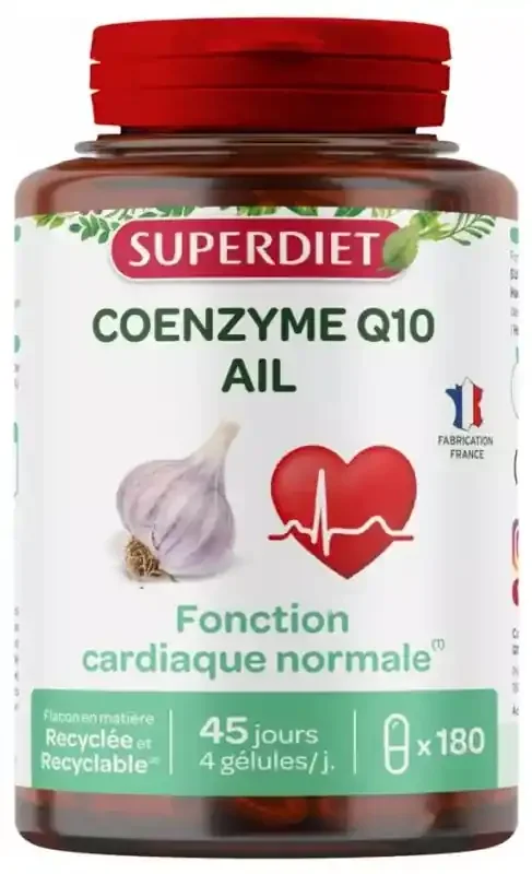 Superdiet Coenzyme Q10 + Ail – 180 Gélules
