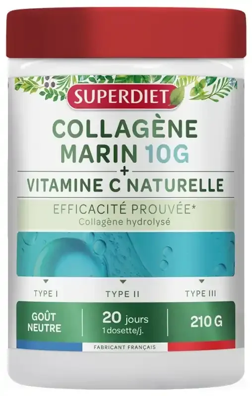 Superdiet Collagène Marin 10 g et Vitamine C 210 Grammes