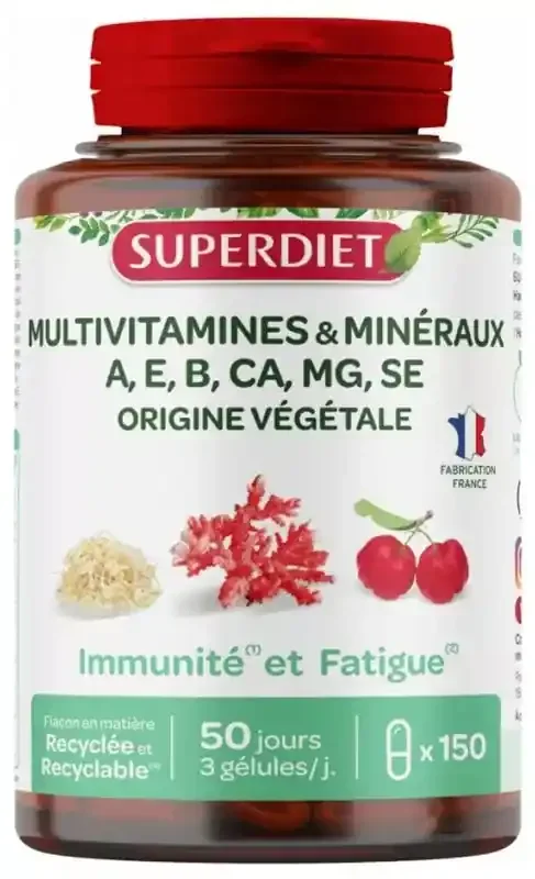 Superdiet Multivitamines et Minéraux – Origine Végétale – 150 Gélules