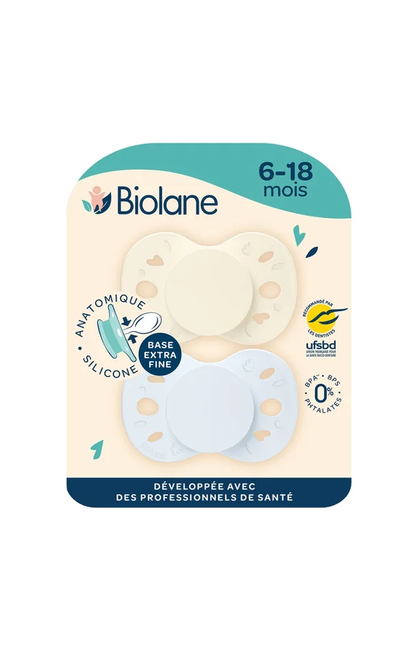 Tétines anatomiques – Essentielle – 6 à 18 mois – Bleu & beige