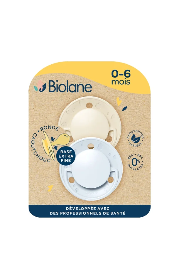 Tétines rondes – Originale – 0 à 6 mois – Bleu & beige