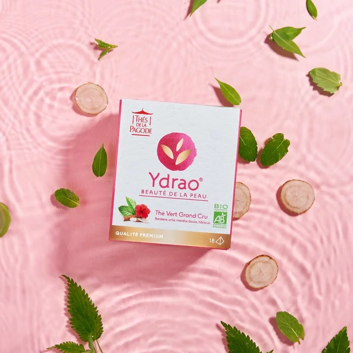 Thé vert bio – Ydrao – Santé de la peau – Bardane, menthe & hibiscus – 18 sachets