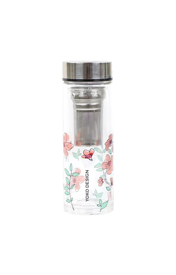 Théière en verre – Garden par’tea – Motifs fleurs roses – 350 ml