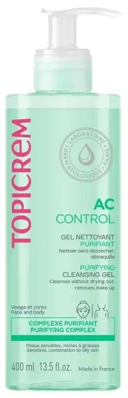 Topicrem AC – Peaux mixtes à grasses CONTROL Gel Nettoyant Purifiant 400 ml