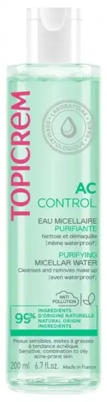 Topicrem AC CONTROL Eau Micellaire Purifiante Peaux Sensibles Acnéiques 200 ml