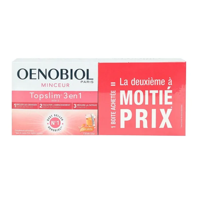 Topslim 3 en 1 sachets goût pêche 2×14 sticks