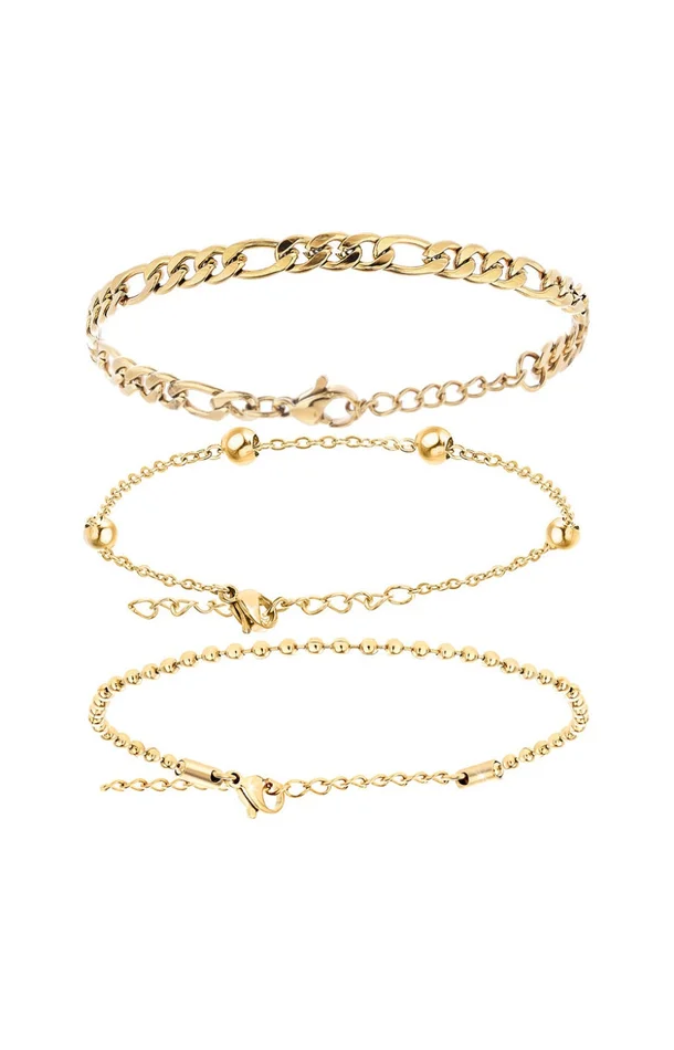 Trio bracelets Angèle M – Acier inoxydable – Doré