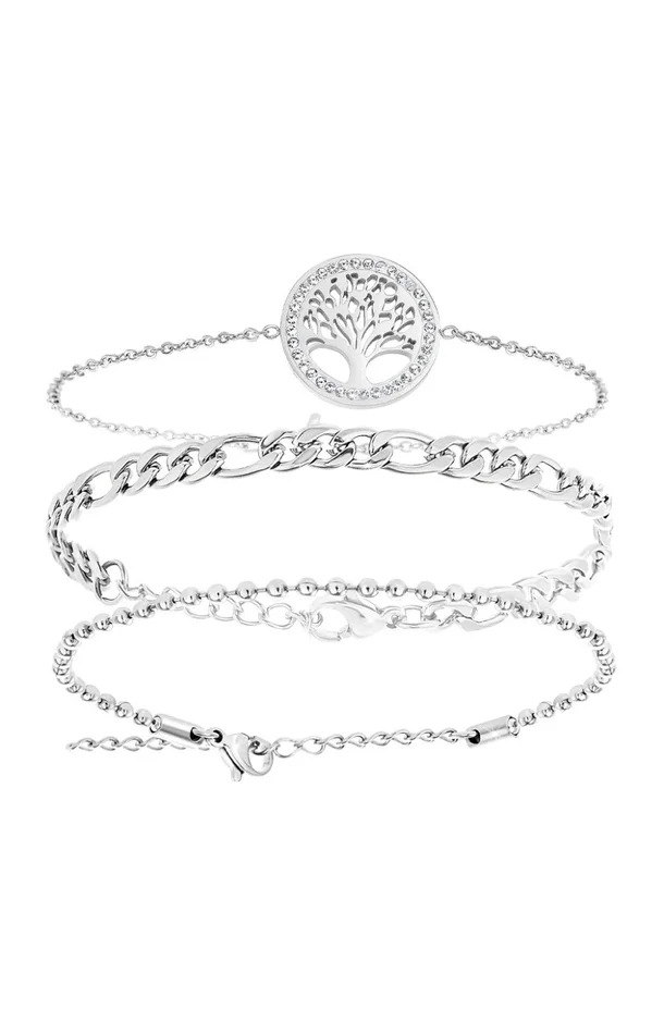 Trio de bracelets – Acier inoxydable & cristaux – Argenté