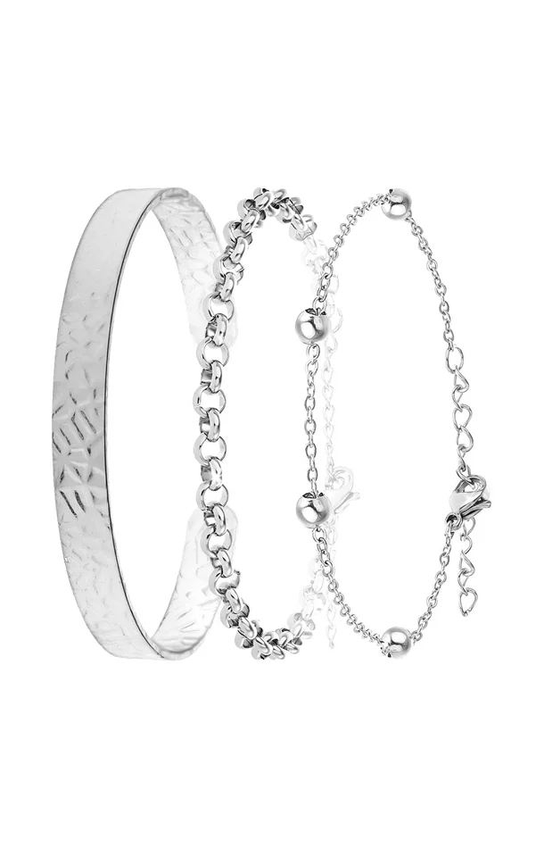 Trio de bracelets – Acier inoxydable & laiton – Argenté