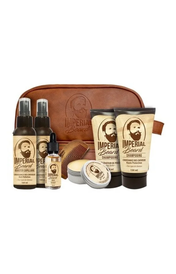 Trousse ” Pousse barbe & cheveux ” – 6 produits & un peigne