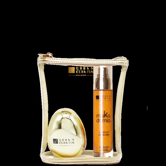 Urban Keratin Makadamia Pochette Huile Pailletée et Brosse Dorée