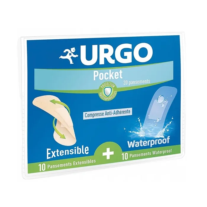 Urgo Pocket – Pansement Multi Extensible – Pochette 10 Pansements Waterproof + 10 Extensibles