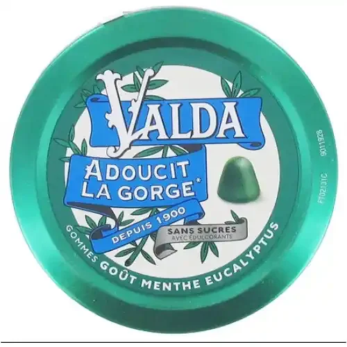 VALDA Gomme Menthe Eucalyptus Sans Sucre – 50g