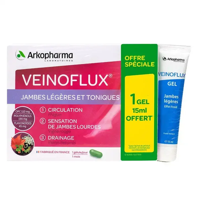 Veinoflux jambes légères et toniques 30 gélules + gel 15ml offert