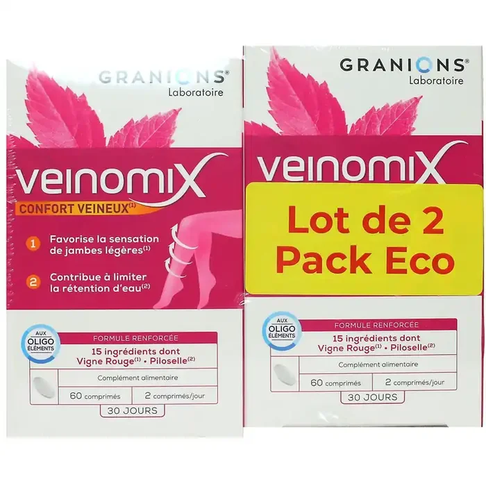 Veinomix duo confort veineux jambes lourdes 2×60 comprimés