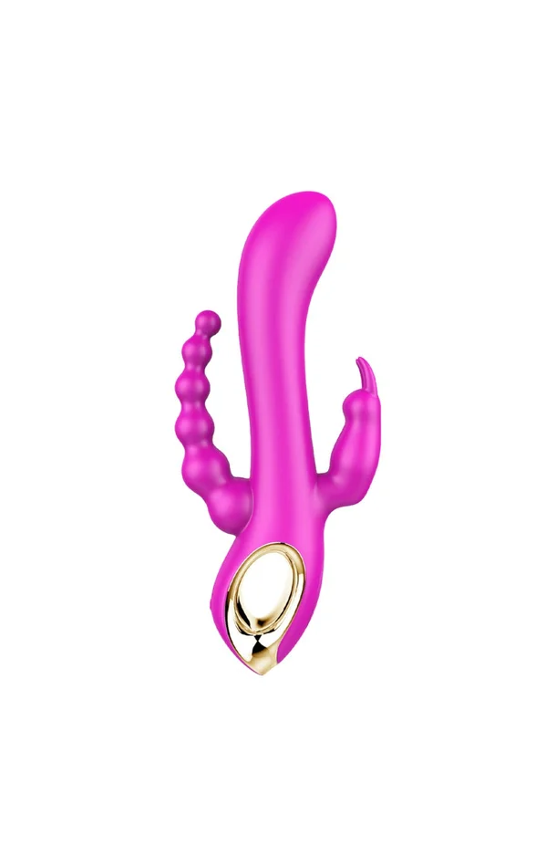 Vibromasseur triple stimulation waterproof – 10 modes – Rose